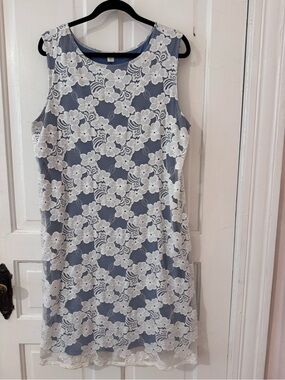 Coldwater Creek Blue Midi Dress with White Floral Lace